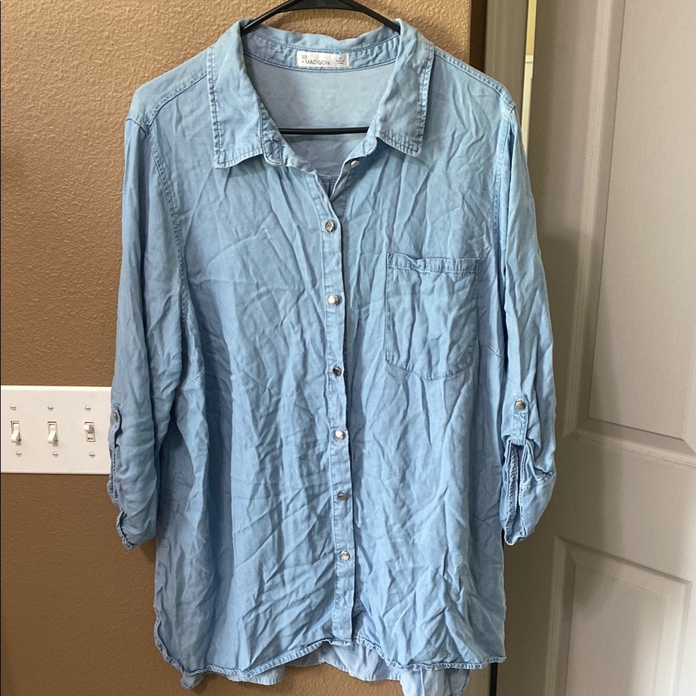 🥳7/$10!! Madison Sky Blue Casual Shirt -  2X